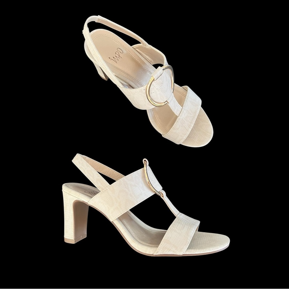 Slingback heeled sandals beige reptile gold 3 inch size 9.5